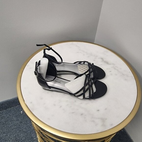 Easy Street Tarrah Evening Sandals Black Patent Clear Wedge - Picture 3 of 5